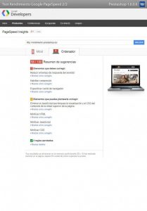 test de rendimiento 1and1 con Google Page Speed